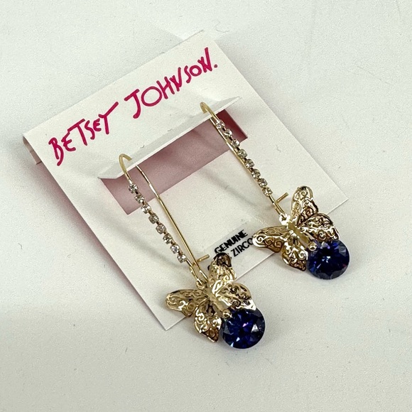 Betsey Johnson Butterfly Blue Cubic Zirconia Crystals Earrings - Picture 3 of 6